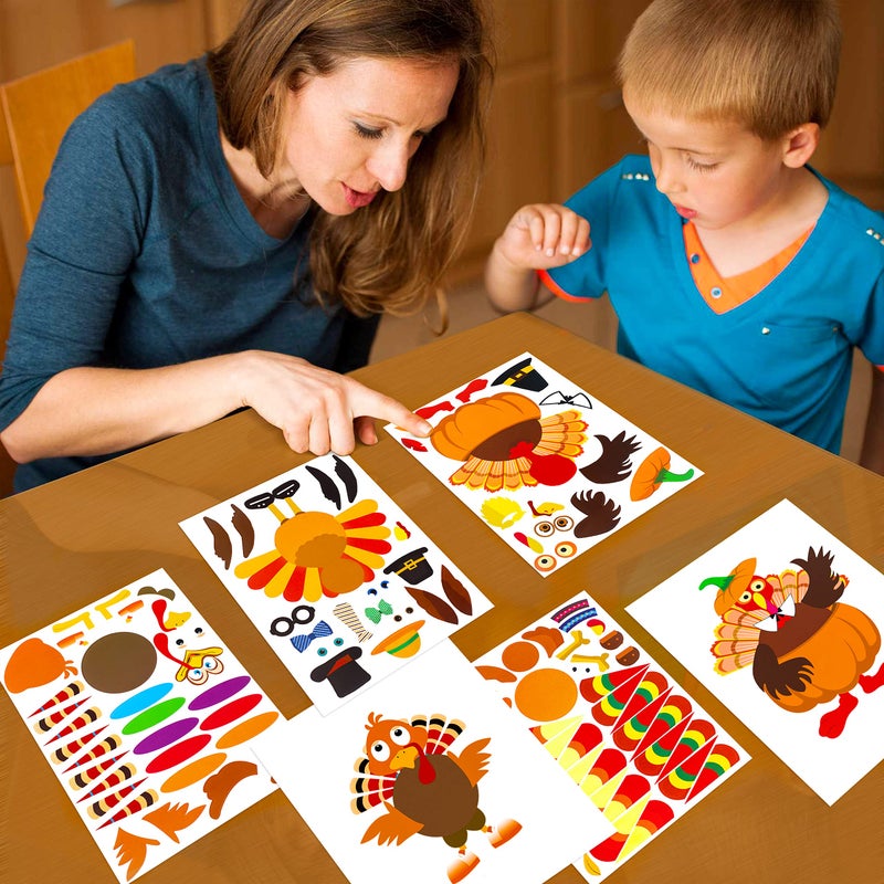 Moon Boat 52pcs Thanksgiving Crafts for Kids, Make-A-Turkey Stickers Party Games/Favors/Supplies(Style1) - Image 2